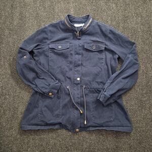 JustFab Navy Blue Utility Jacket Field Coat Drawstring Waist Zip M